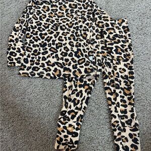 Posh Peanut Leopard Print Kids Pajamas - Black and Tan